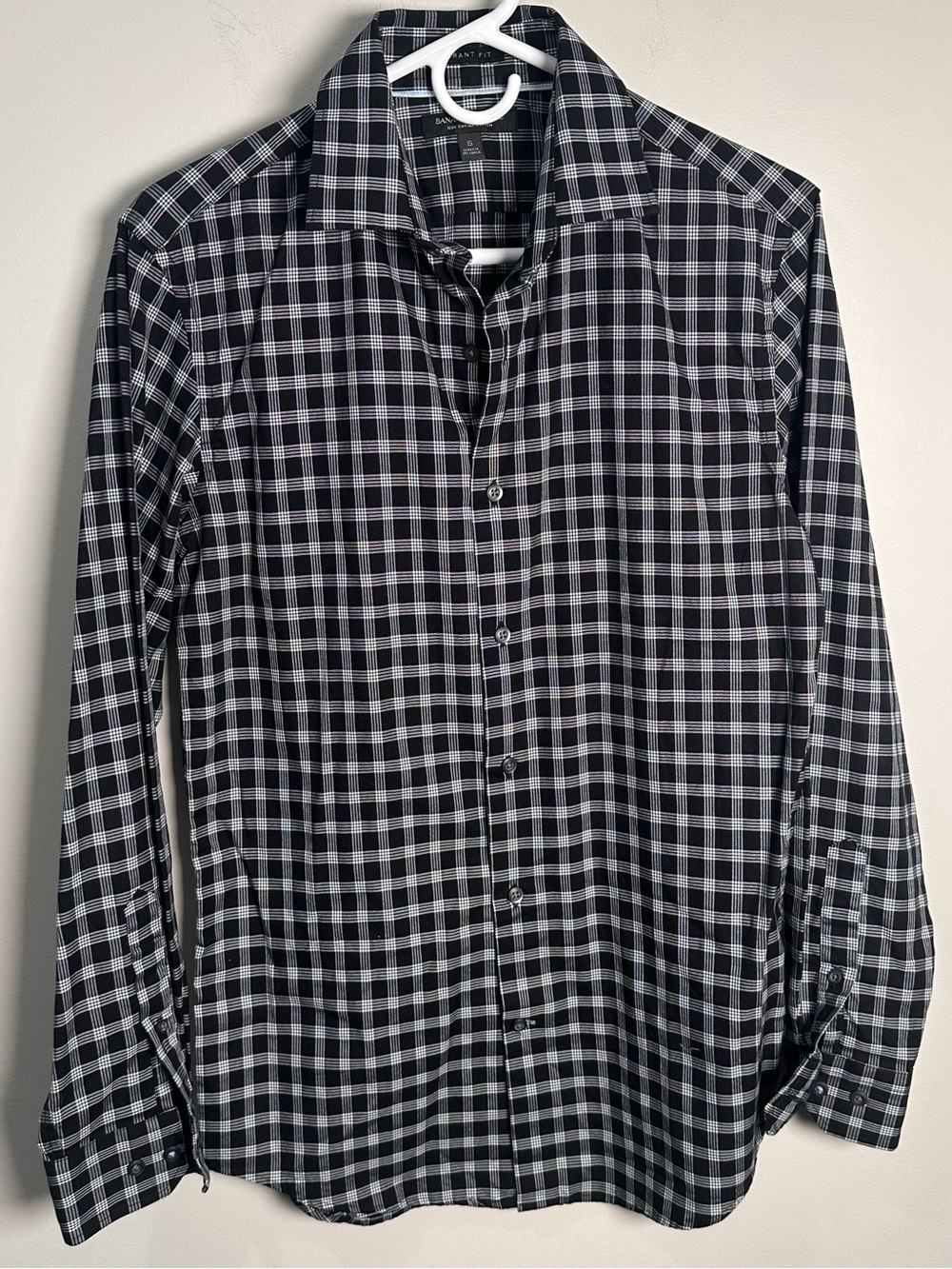 BANANA REPUBLIC Button Up Shirt Small Blue White Plaid Long Sleeve Grant Fit